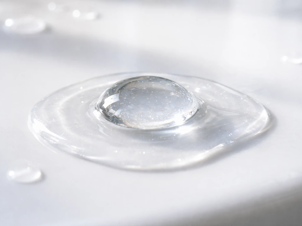 Macro photo of a skincare serum drop mixing with glossy gel, highlighting conditioning ingredients texture