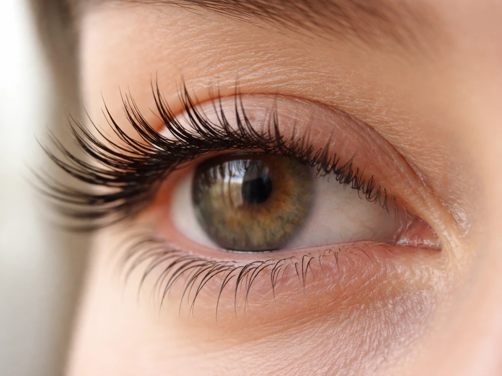 Close-up of an eye with three staged lash zones showing growth, transition, and resting phases