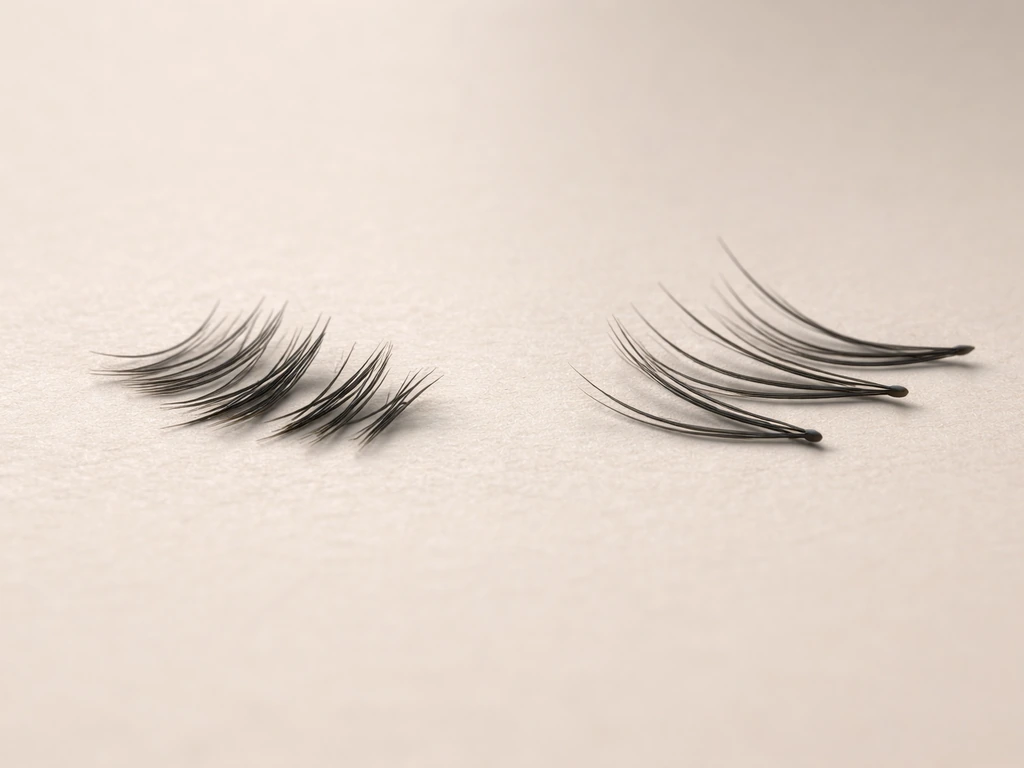 Close-up of eyelashes on a neutral background showing snapped ends versus root-shedding lashes