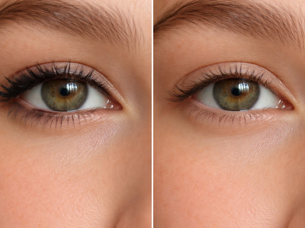 Close-up comparison of one kohl-lined lash line versus one natural lash line, showing dark tint but no growth