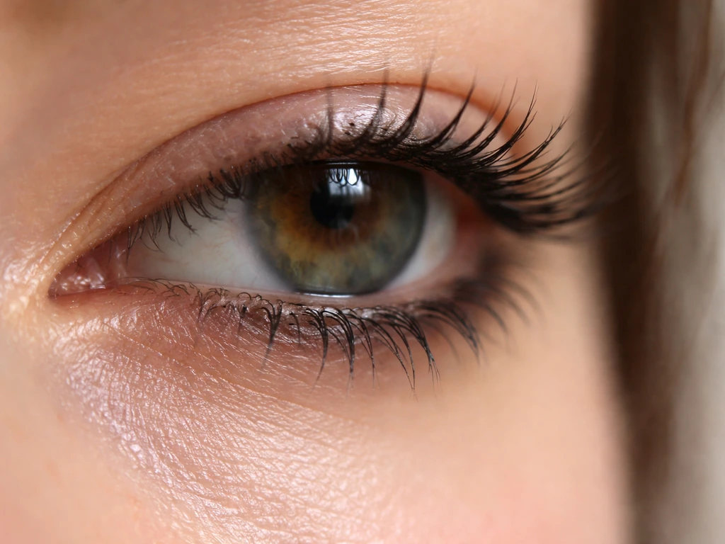 Close-up of eyelashes with a subtle, lightly smeared kajal line on the lower lash line
