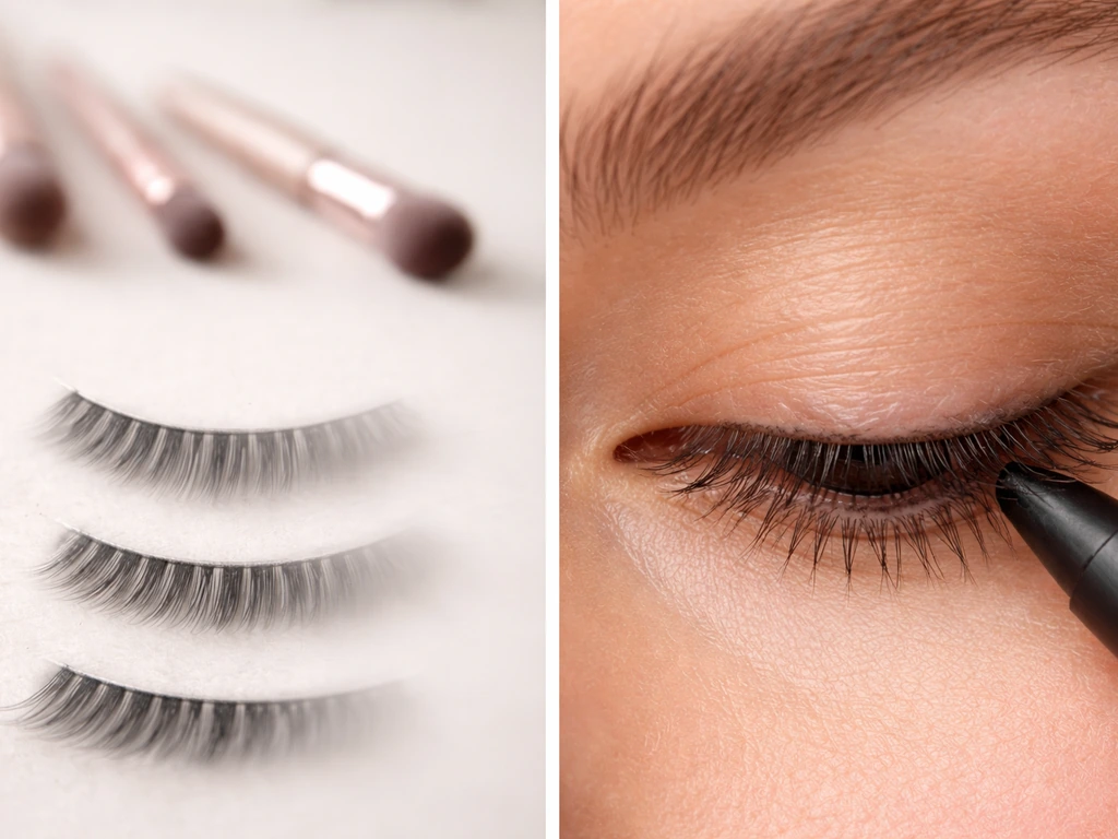 Minimal photo showing a simple eyelash growth cycle concept beside a close-up lash line with kajal applied