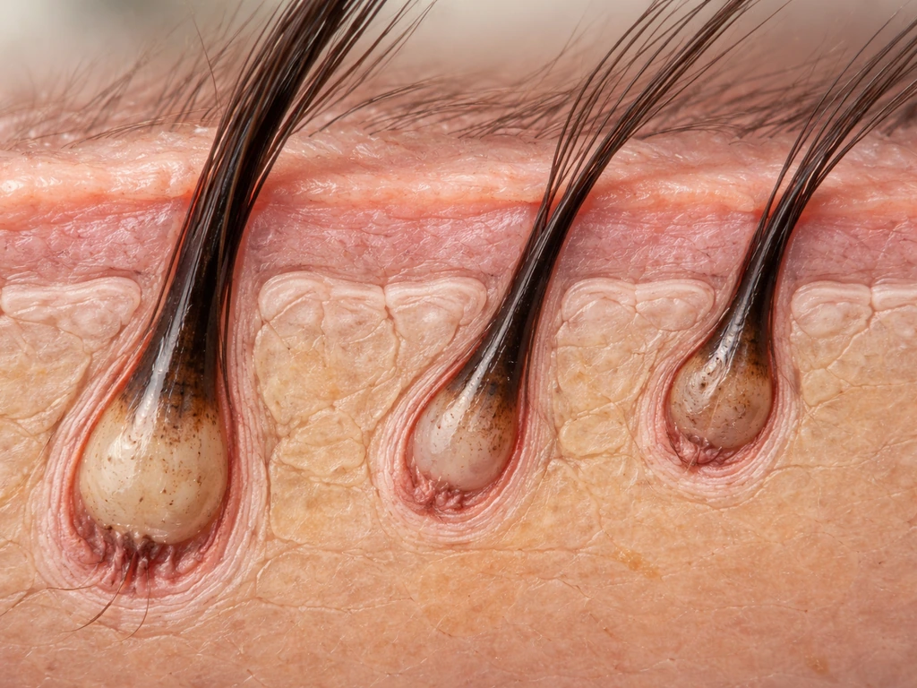 Macro view of eyelid follicles showing lash growth phases and how pulling disrupts the cycle