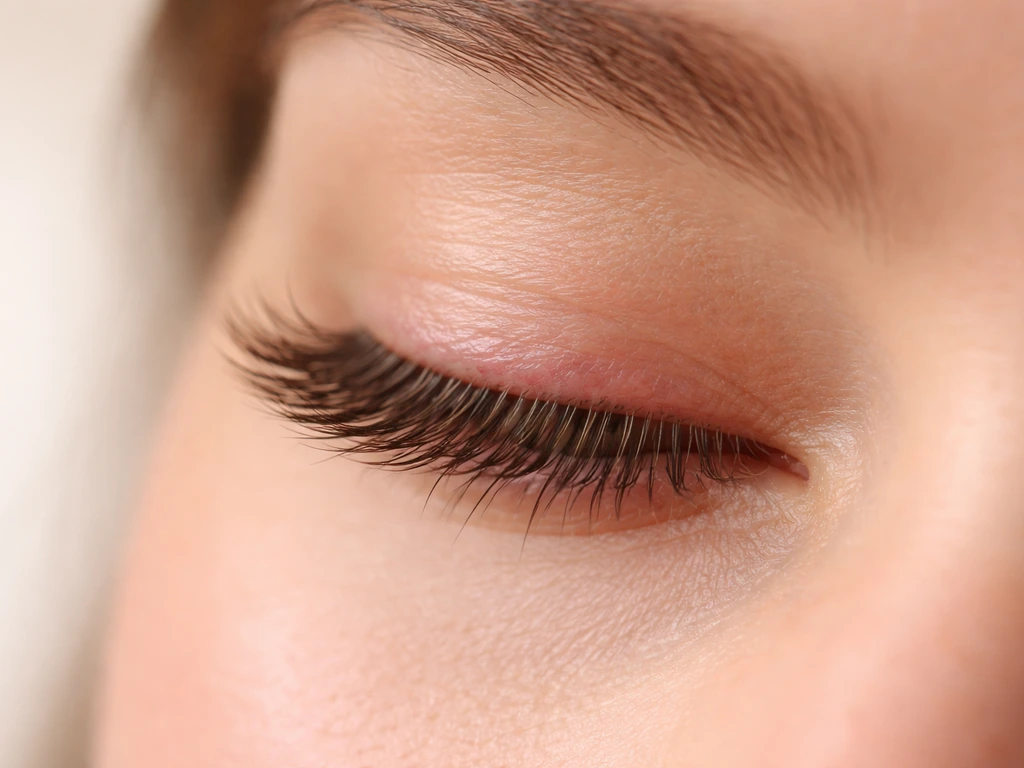 Close-up photo of a person’s upper lash line showing a subtle pinching/heaviness grow-out feeling.