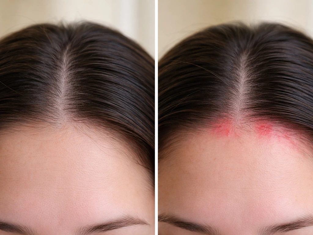 Split photo showing a scalp with mild irritation on one side and noticeable redness on the other.
