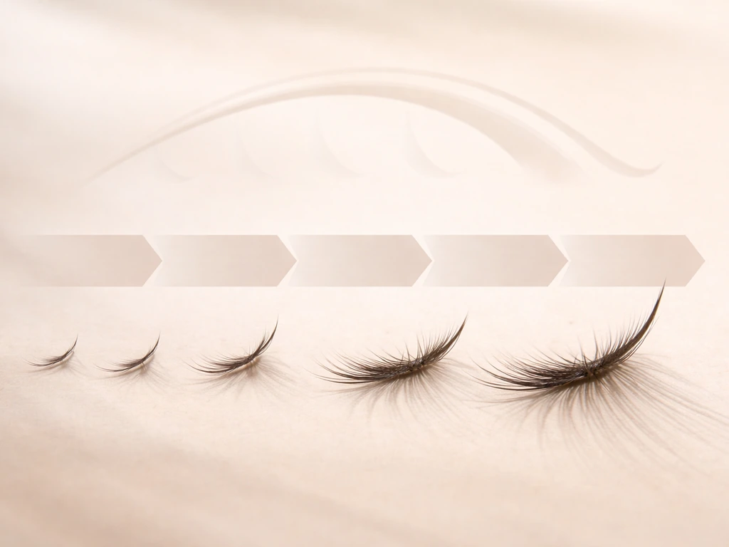 Minimal close-up of an eyelash silhouette with a simple phase timeline overlay effect in soft light.