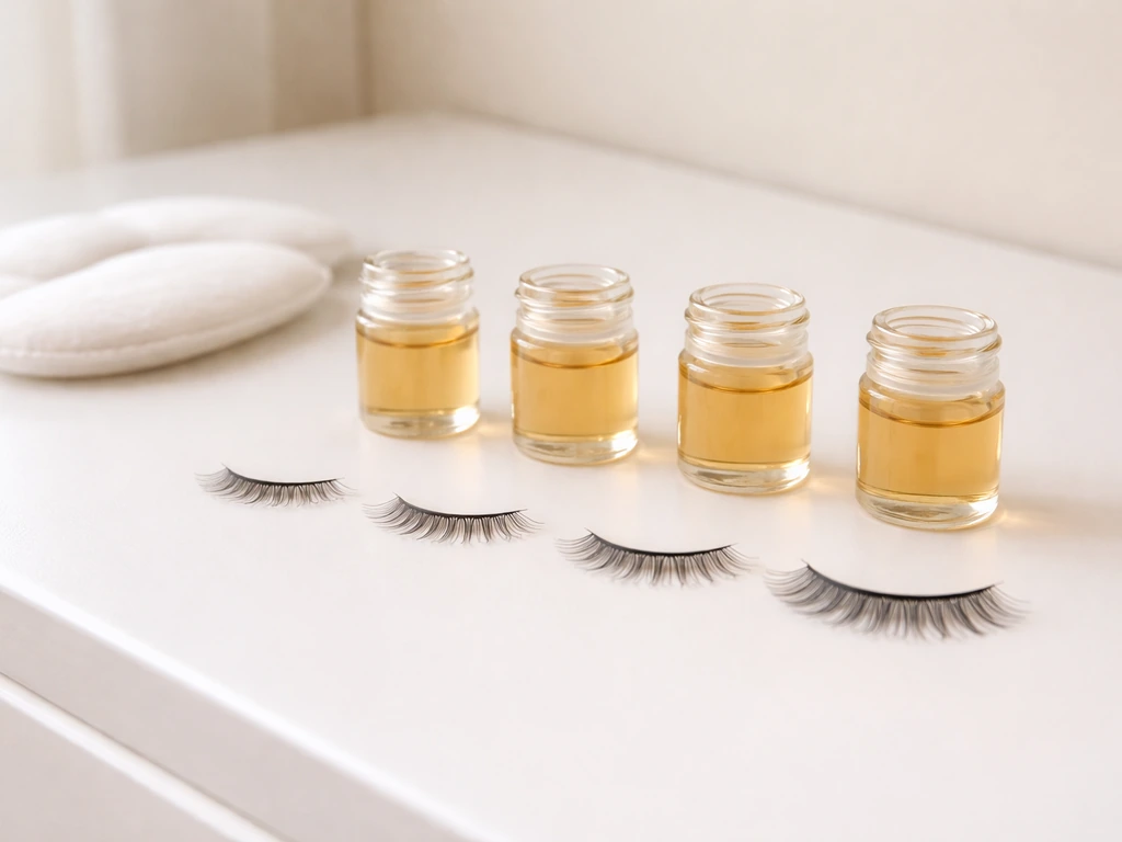 Four-month timeline photo set showing lash conditioner progress with a clean weekly progression look