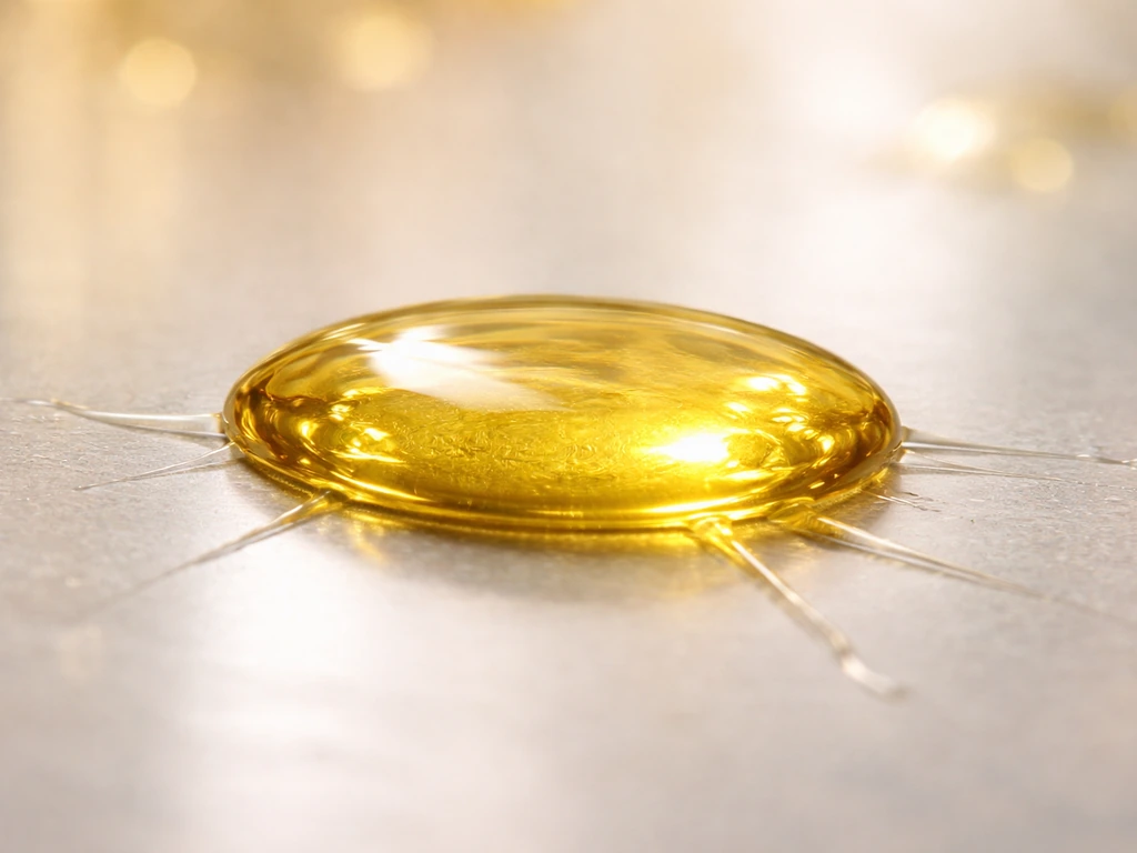 Macro view of canola oil with smooth golden droplets and subtle fatty-acid-inspired highlights for lash conditioning.