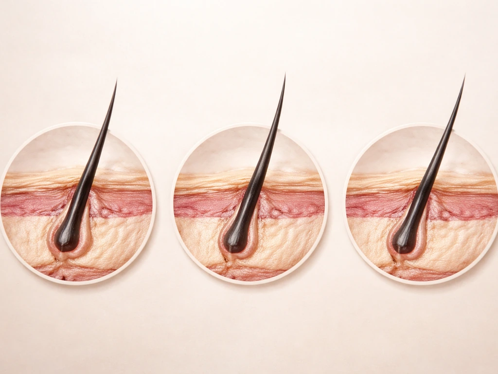 Minimal macro cross-section of eyelash follicles cycling through three realistic growth phases