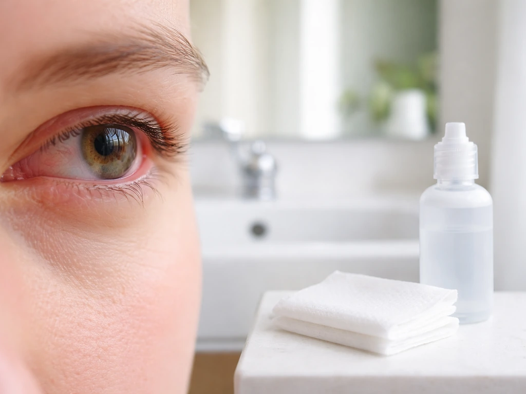 Close-up of a person’s eye with mild redness and a separate scene cue suggesting eye care, no text