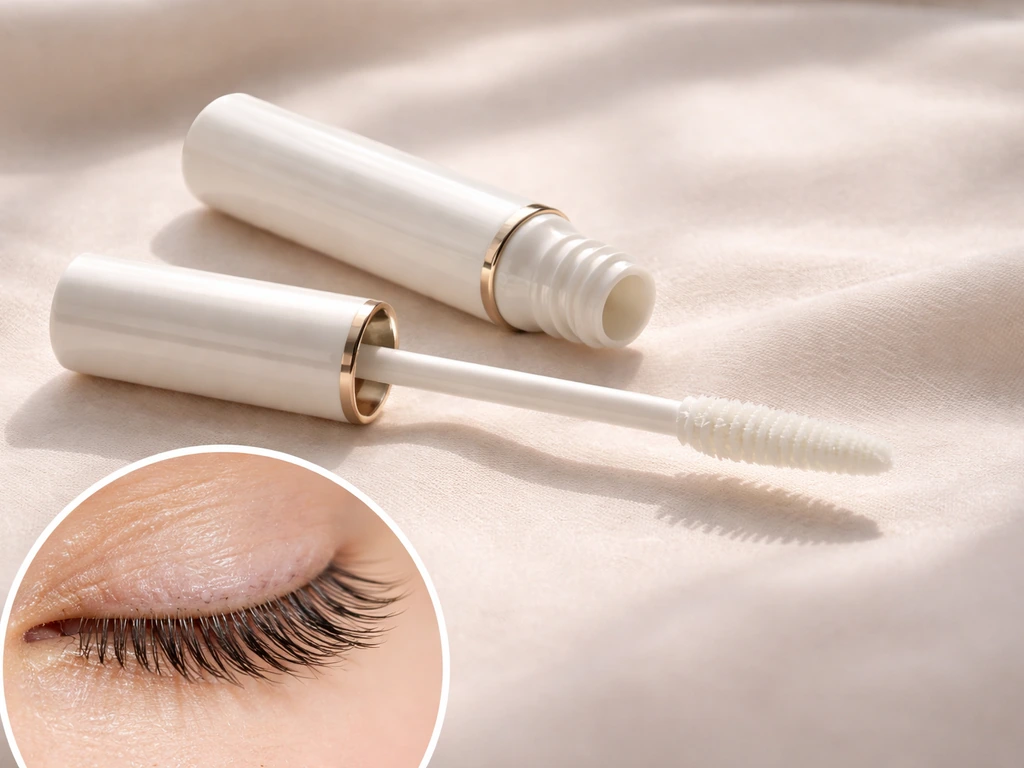 Lancome Cils Booster XL lash primer tube and wand with lashes styled for enhanced separation