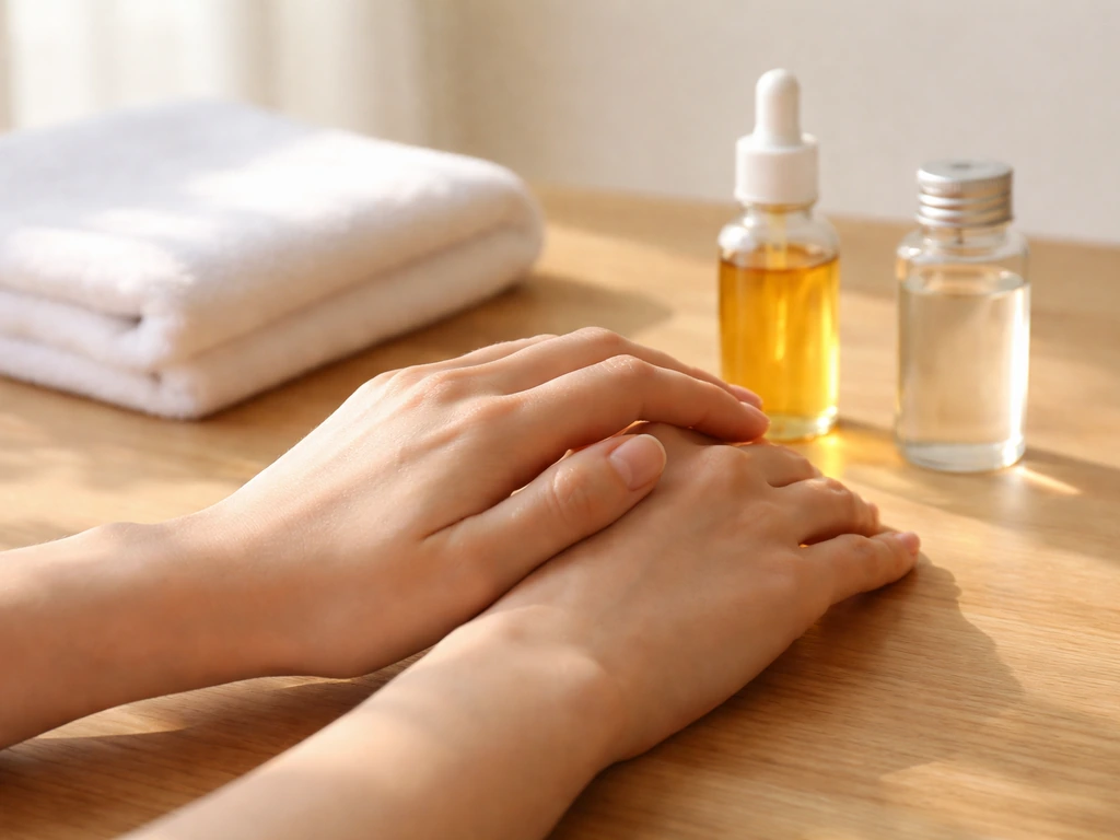 Minimal photo showing three small containers and a hand doing gentle finger massage to suggest at-home options