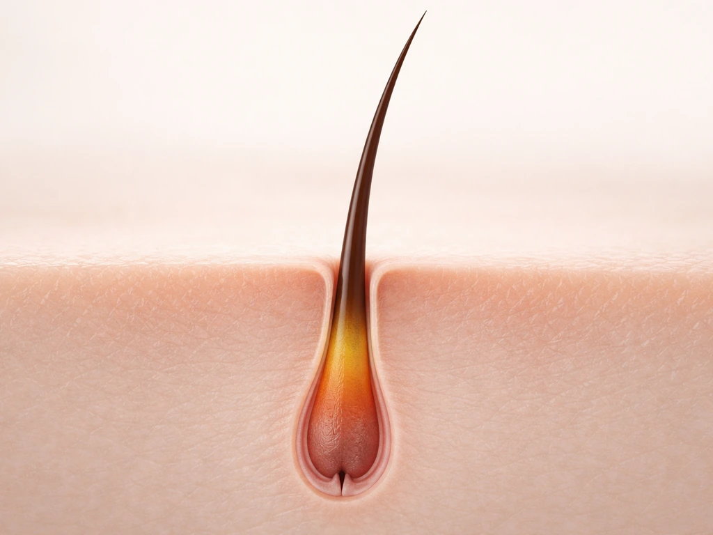 Close-up of an eyelash hair follicle cross-section with three labeled phases of growth shown conceptually