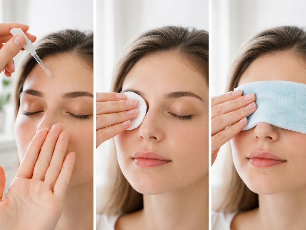 Three-step lash irritation care: stop product, gently wipe residue, then apply a cool compress to the closed eye.