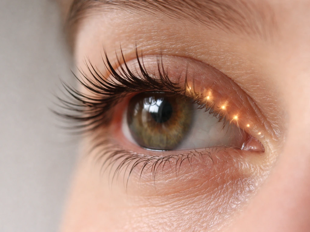 Close-up of an eye and lash line with subtle thicker, longer lashes near the follicles.
