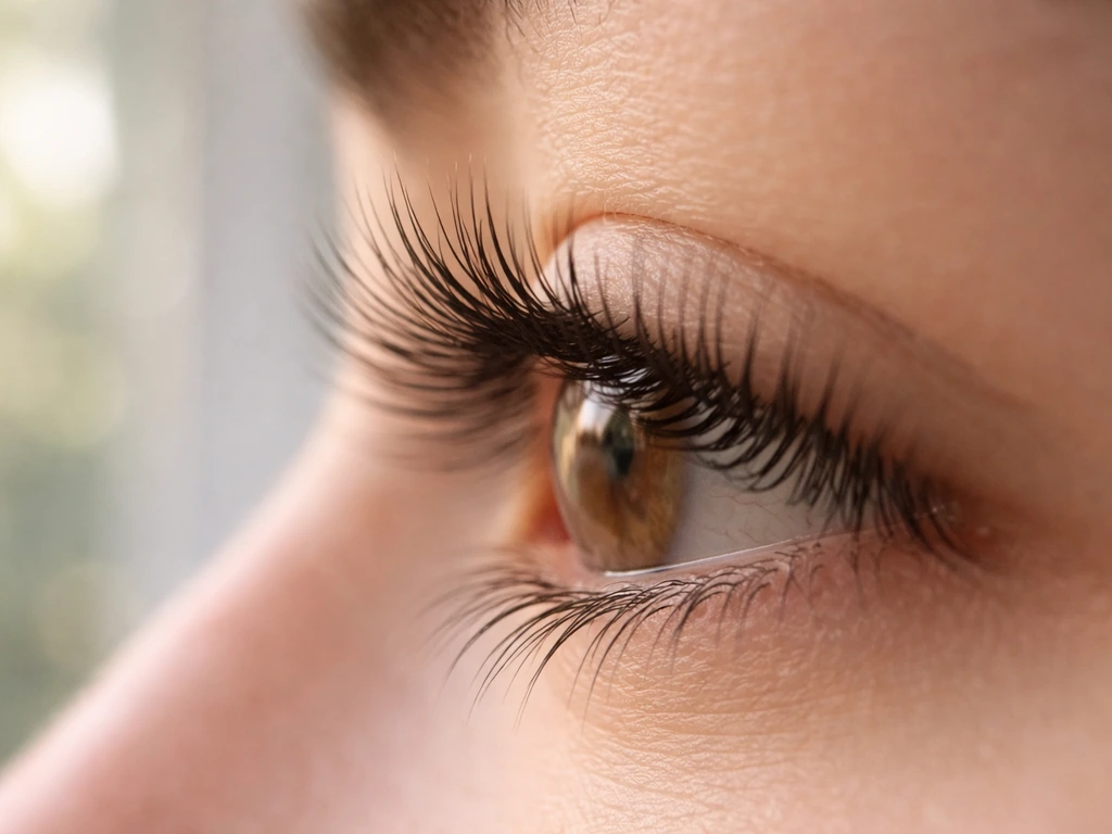 Close-up of eyelashes showing subtle early versus fuller growth under natural light
