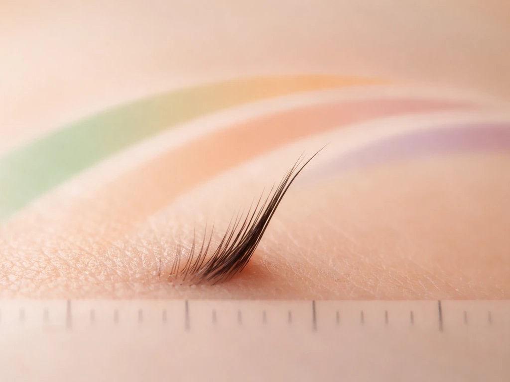 Macro eyelash close-up with three soft phase bands and an out-of-focus timeline ruler effect.