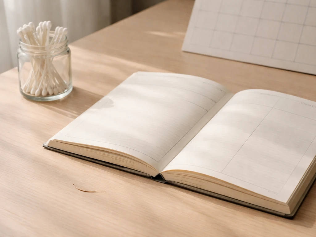 Minimal symbolic scene showing a timeline concept with a closed planner and soft light