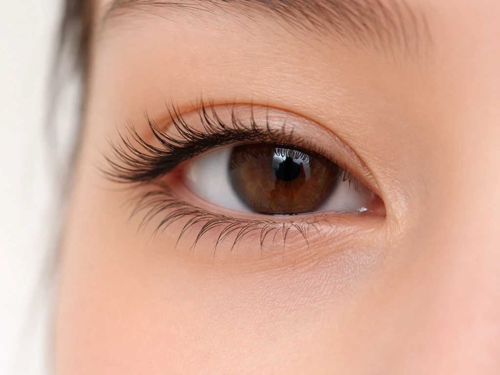 Close-up of upper and lower eyelids showing eyelashes curving inward toward the nose.