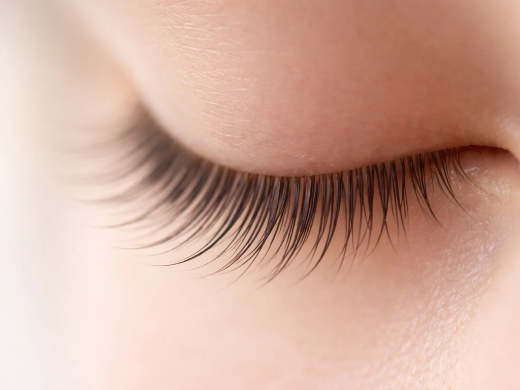 Close-up macro of natural eyelashes with soft gradient suggesting a max growth length ceiling.