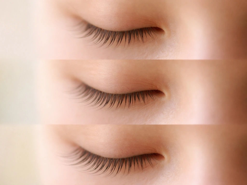 Closed eye macro showing eyelashes, with subtle depth layers implying growth, transition, and rest phases
