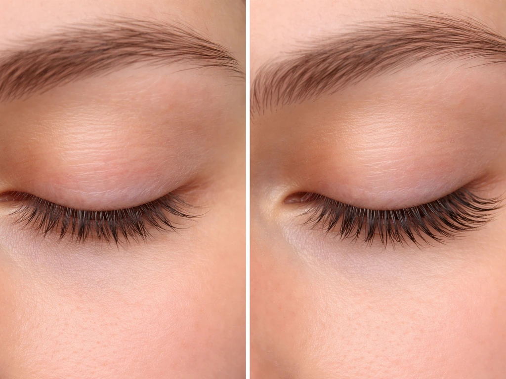 Split close-up comparison of lashes after extension removal versus calmer, healthier lash line.