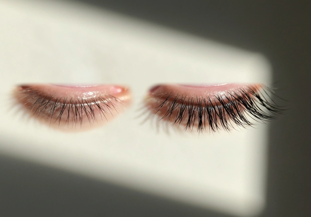 Minimal close-up of eyelashes with a soft timeline-like progression over 4 to 16 weeks, no text.