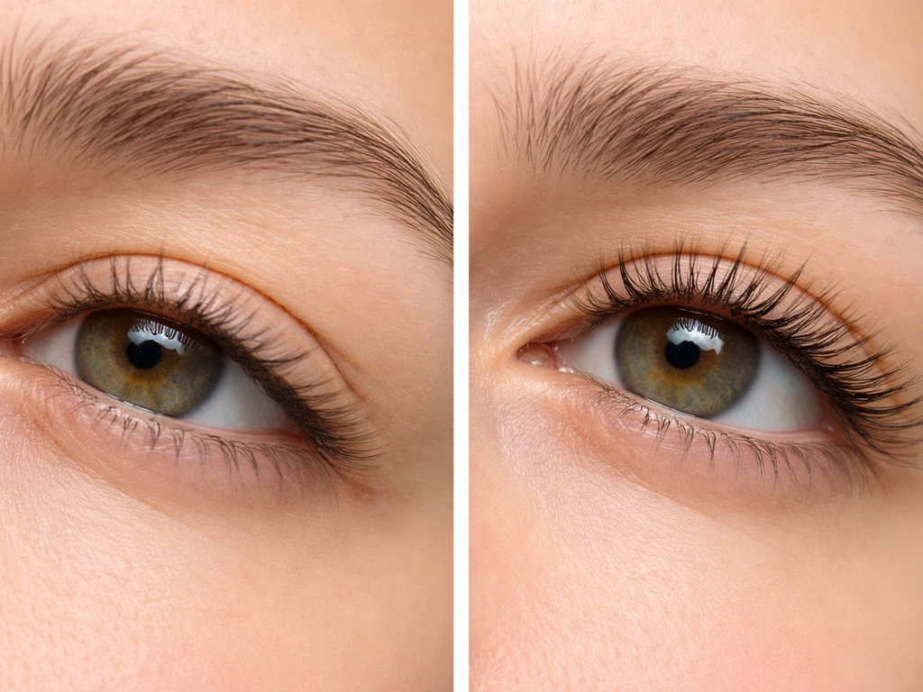 Two close-up lash-line images showing less breakage for fuller lashes versus longer-looking lashes.